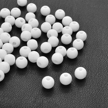 Намистини для сумок ОПТ, Пластикові, Круглі, 6 мм, Білі (BUS-059576)