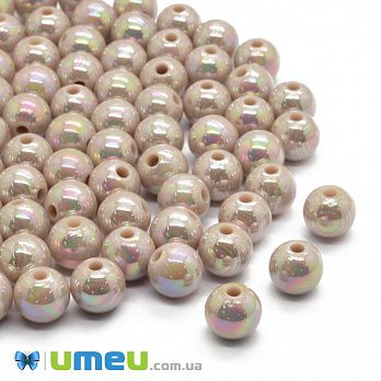 Намистини пластикові райдужні, Круглі, 8 мм, Бежеві (BUS-047158)
