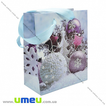 Подарочный пакет Новогодний, 17х14х7 см, Голубой (UPK-023365)