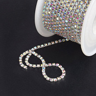 Стразовий ланцюг SS8 (2,4 мм), Світле срібло, Стрази скляні білі АВ (ZEP-061012)