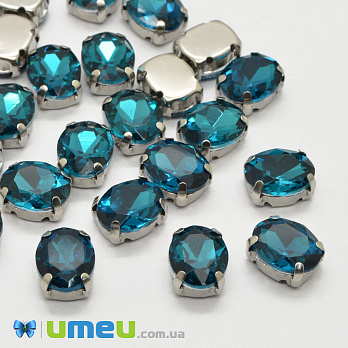 Шатон овальний 8х6 мм, Темне срібло, Бірюзовий (KAB-040624)