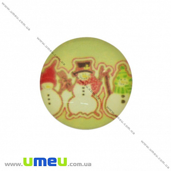 Кабошон скляний з принтом Сніговик, 14 мм, Круглий (KAB-017711)