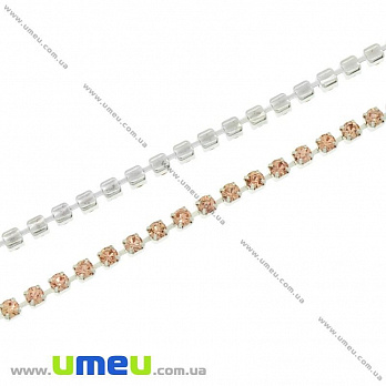 Стразовий ланцюг SS6 (2,0 мм), Світле срібло, Стрази скляні шампань (ZEP-020469)