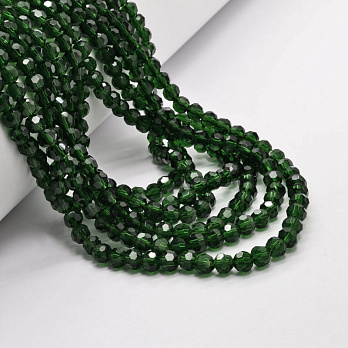 Намистини круглі грановані, 4 мм, Зелені темні (BUS-057338)
