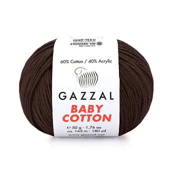 Пряжа Gazzal Baby Cotton №3436, 50 г, 165 м, Коричнева (YAR-060767)