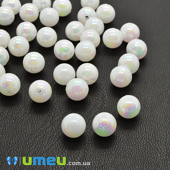 Намисто пластикова райдужна Кругла, 8 мм, Біла (BUS-047450)