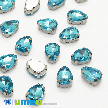 Шатон крапля 8х6 мм, Темне срібло, Блакитний (KAB-040731)