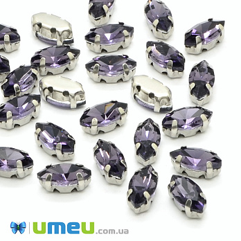 Шатон човник 15х7 мм, Темне срібло, Фіолетовий (KAB-052279)