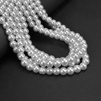 Намистини скляні Перли, 8 мм, Білі, Круглі (BUS-052117)