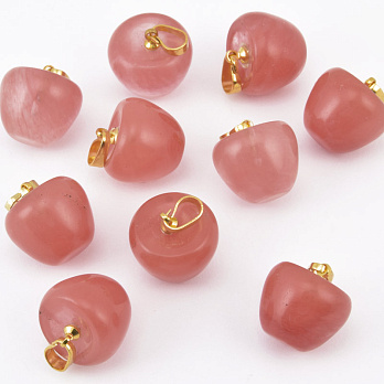 Подвеска Яблоко, Натур. камень Кварц вишневый, 14,5х14 мм (POD-058582)