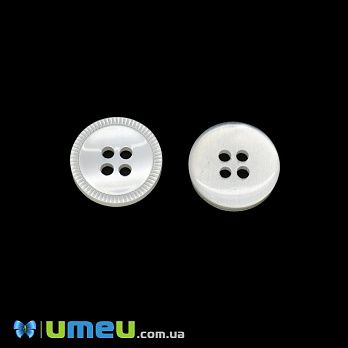 Пуговица пластиковая Круглая, 15 мм, Белая (PUG-046360)