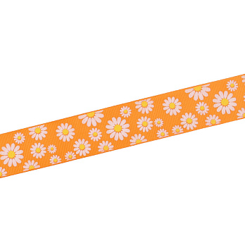 Репсова стрічка з малюнком Ромашки, 25 мм, Помаранчева (LEN-054884)
