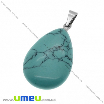 Подвеска Капля плоская из натурального камня, Бирюза (синт.), 32х16 мм (POD-020873)