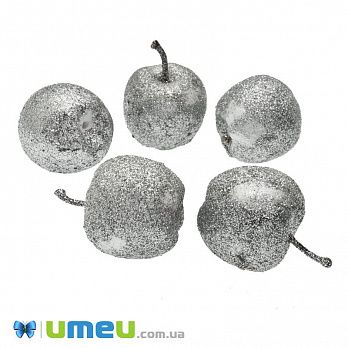 Яблоко в глиттере УЦЕНКА, 35х31 мм, Серебристое (DIF-047891)