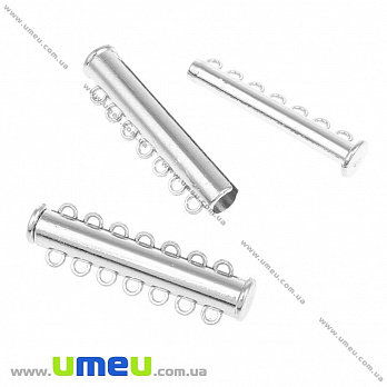 Магнитный замок-слайдер на 7 нитей, Темное серебро, 38х11 мм, 1 шт (ZAM-006604)