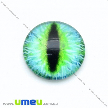 Кабошон скляний з принтом Око, 14 мм, Зелений, Круглий (KAB-015258)