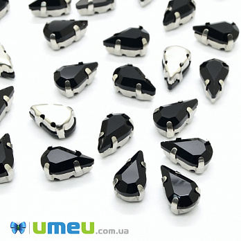 Шатон крапля 8х5 мм, Темне срібло, Чорний (KAB-040666)