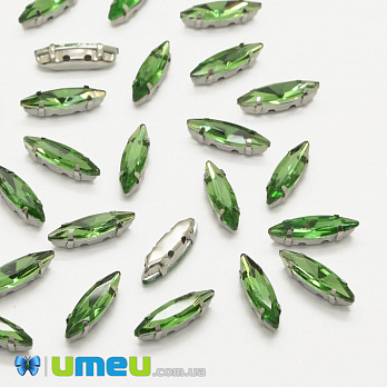 Шатон човник 15х4 мм, Темне срібло, Зелений (KAB-040772)