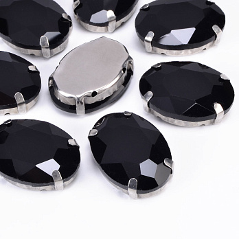 Шатон овальний 25х18 мм, Темне срібло, Чорний (KAB-053004)