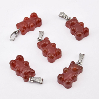 Підвіска Ведмедик, Натур. камінь Сердолік, 22х11х7 мм (POD-058661)