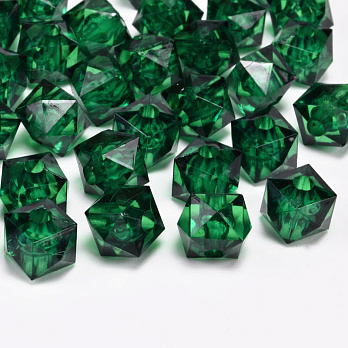 Намистини акрилові, Куб гранований, 10х9 мм, Смарагдові (BUS-054558)
