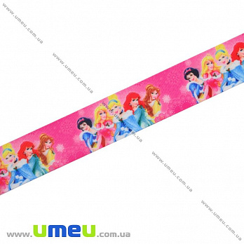 Репсовая лента с рисунком Принцессы, 25 мм, Розовая яркая (LEN-001551)