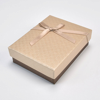 Подарункова коробочка Прямокутна з бантиком, 9х7х2,5 см, Бежева (UPK-056832)