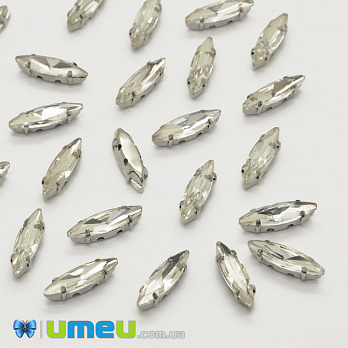 Шатон човник 15х4 мм, Темне срібло, Білий (KAB-040761)