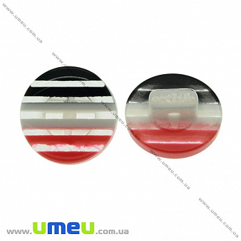 Пуговица пластиковая на ножке Полосатая, 14 мм, Красная (PUG-021439)