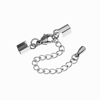 Замок-карабин из нерж. ст. с зажимами 7х4 мм, Темное серебро (STL-055751)