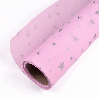 Папір тіш'ю з сріблястими зірками, 50см х 14м, Рожевий (UPK-051327)