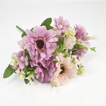 Букет гербери з ромашками, 33 см, Персиково-бузковий (DIF-057632)