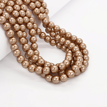 Бусины стеклянные Жемчуг, 8 мм, Бежевые, Круглые (BUS-052100)