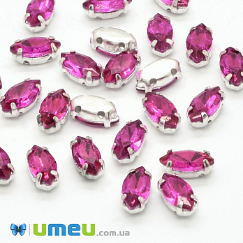 Шатон човник 12х6 мм, Темне срібло, Малиновий (KAB-040689)