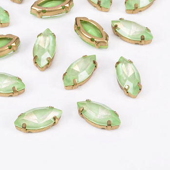 Шатон човник 15х7 мм, Золото, Салатовий (KAB-052940)