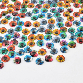 Кабошони скляні з принтом Око, 8 мм, Круглі, Мікс (KAB-057876)