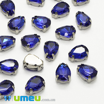 Шатон крапля 8х6 мм, Темне срібло, Синій (KAB-040735)