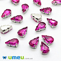 Шатон капля 8х5 мм, Темное серебро, Малиновый (KAB-038054)