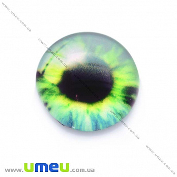 Кабошон скляний з принтом Око, 14 мм, Синій, Круглий (KAB-013655)