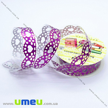 Декоративний скотч мереживний, Бузковий, Серця, 15 мм (DIF-017897)