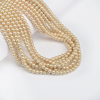 Намистини скляні Перли Premium, 4 мм, Бежеві, Круглі (BUS-060920)