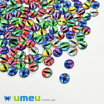 Кабошони скляні з принтом Око, 8 мм, Круглі, Мікс (KAB-050706)