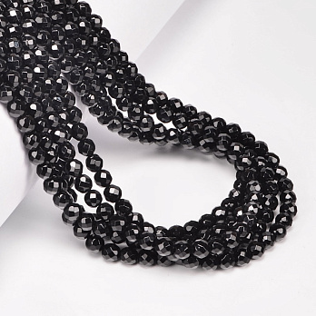 Намистини Агат чорний, Натур. камінь, 4 мм, Круглі грановані (BUS-054305)