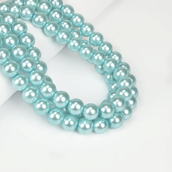 Бусины стеклянные Жемчуг, 12 мм, Голубые, Круглые (BUS-056701)