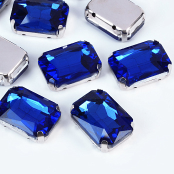 Шатон прямокутний, 18х13 мм, Темне срібло, Синій (KAB-052883)