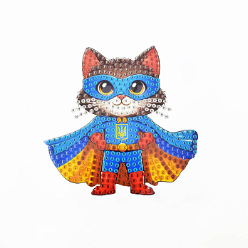 Набор алмазной живописи (наклейка) 10х10 см, Котик-защитник (SXM-059109)