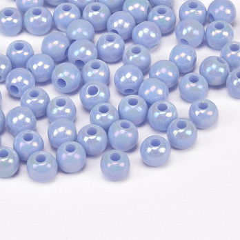 Бусины пластиковые радужные, Круглые, 6 мм, Синие (BUS-059528)