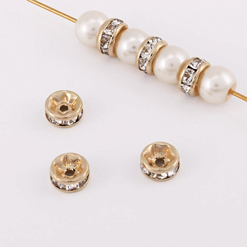 Намистина-розділювач, 6 мм, Латунь з покриттям 14 kt, Стрази куб. цирконій (BUS-055888)