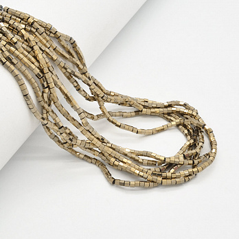 Намистини Гематит, Натур. камінь, 2,5 мм, Циліндр, З покриттям, Золотисті (BUS-051763)