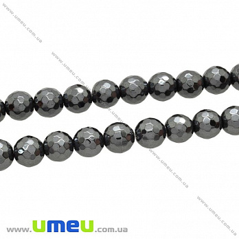 [Архів] Намистина натуральний камінь Гематит, 8 мм, Кругла гранована (BUS-027564)